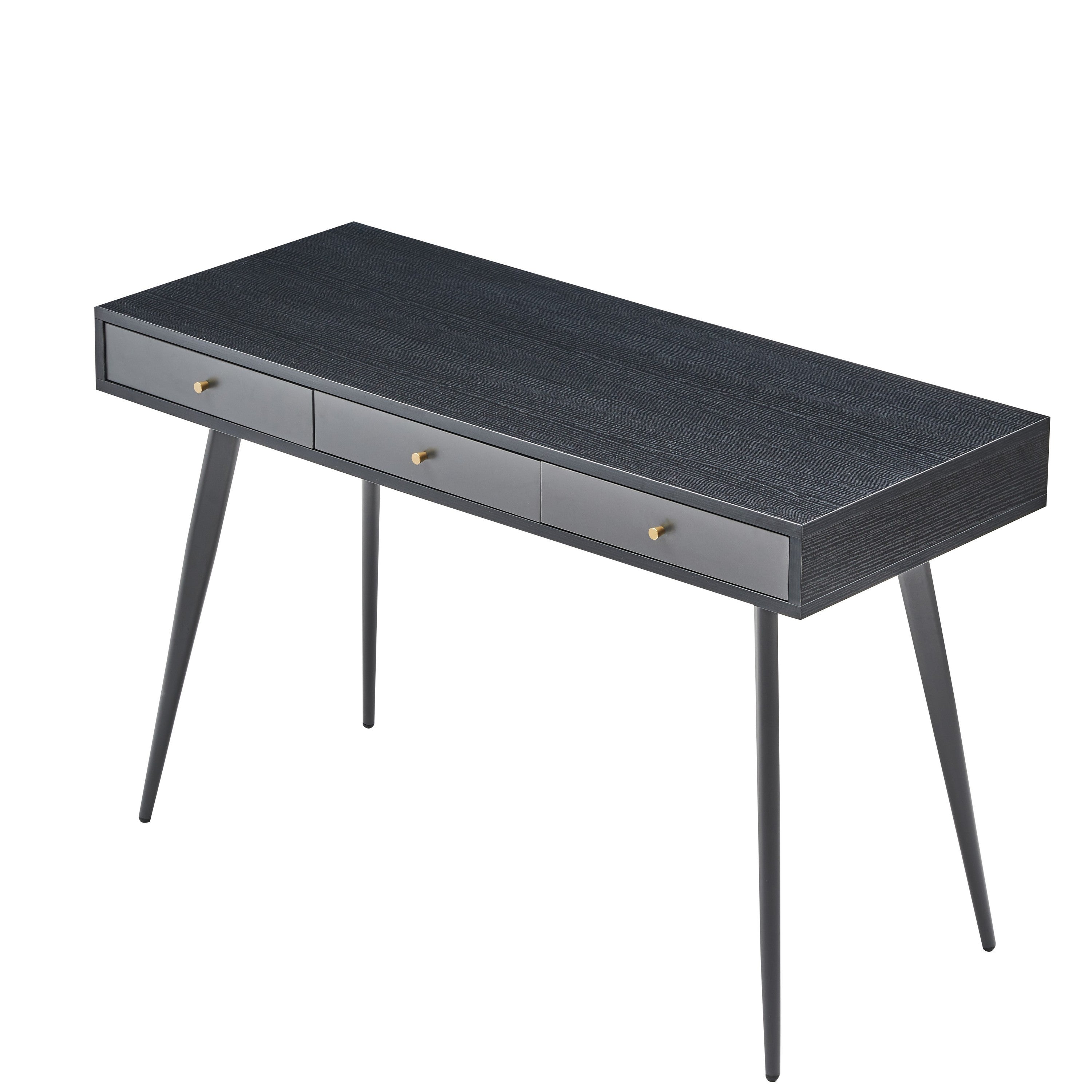 Modern Mid Century Desk 47" | Computer Desk with 3 Drawers, Black Wood Board with Oak Grain (Black Oak + Dark Grey),for Home Office - Atlantic Fine Furniture Inc
