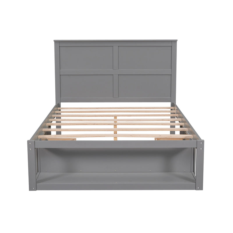 Full Size Platform Bed With Drawer On The Each Side And Shelf On The End Of The Bed, Gray