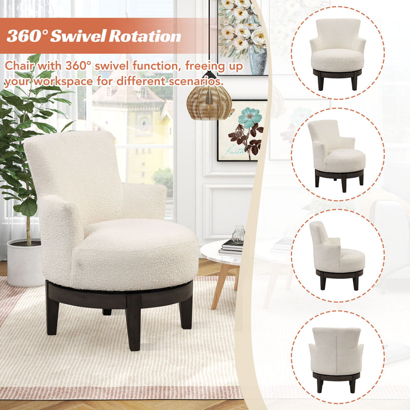 360 Degree Swivel Chair Wingback Accent Chair Elegant Upholstered Seating Durable Rubberwood Legs For Any Space, Beige