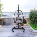 Hanging Swing  Chair Outdoor Patio Wicker  ,  PVC Rattan Swing Hammock Egg Chair with C Type Bracket ,  With Cushion and Pillow for Indoor,Outdoor，Gray - Atlantic Fine Furniture Inc
