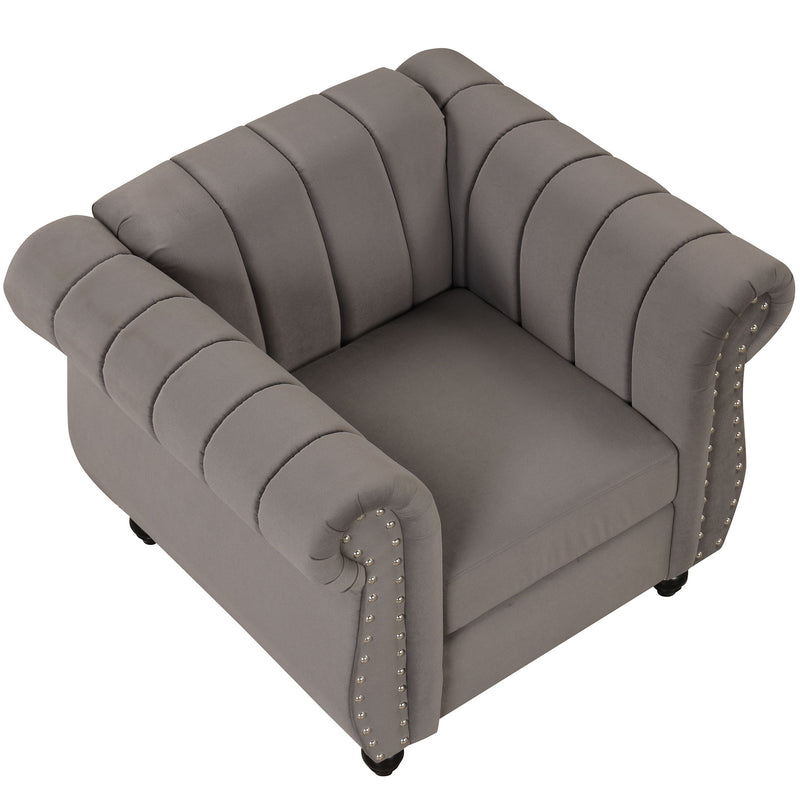 39" Modern Sofa Dutch Fluff Upholstered Sofa With Solid Wood Legs, Buttoned Tufted Backrest, Gray