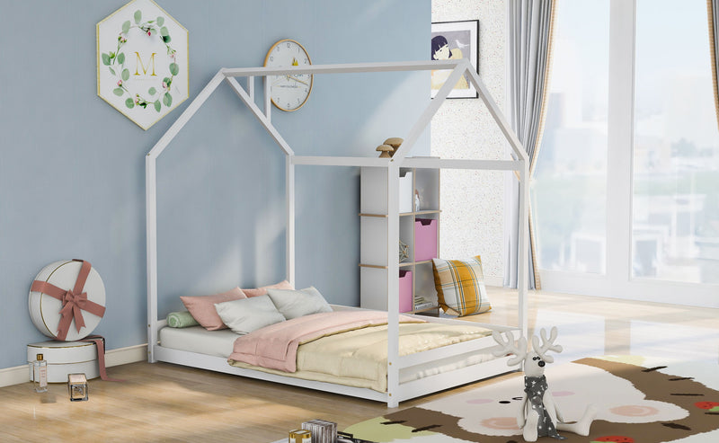 Full Size House Bed Wood Bed - White