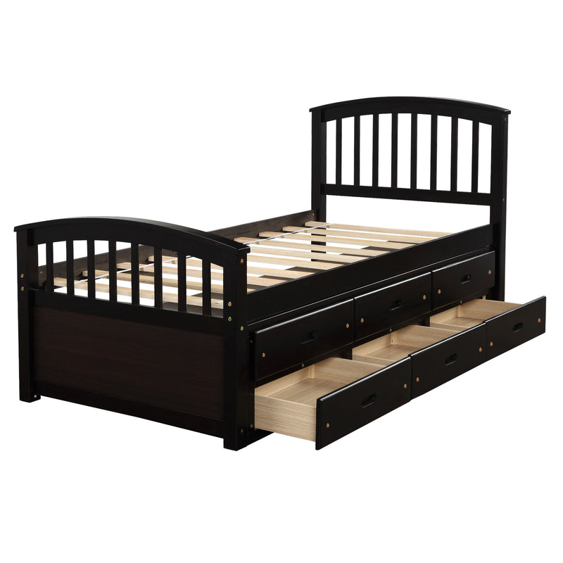 Orisfur. Twin Size Platform Storage Bed Solid Wood With 6 Drawers