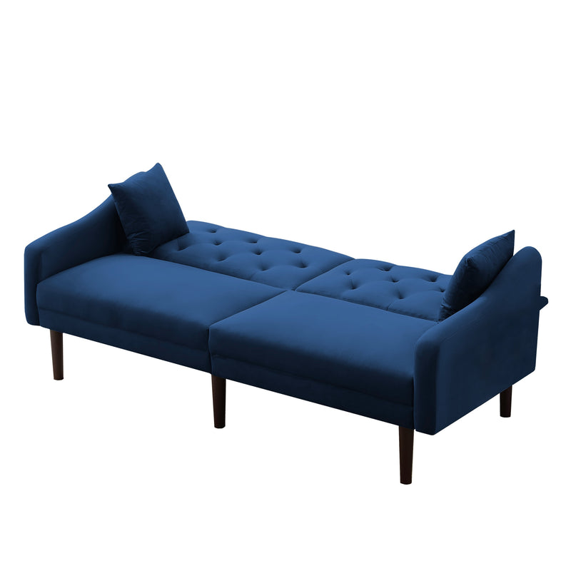 FUTON SOFA SLEEPER BLUE VELVET WITH 2 PILLOWS（same as W223S01366、W223S00358。Size difference, See Details in page.） ***Not available for sale on Walmart***