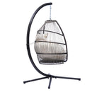 Outdoor Patio Wicker Folding Hanging Chair,Rattan Swing Hammock Egg Chair With C Type Bracket , With Cushion And Pillow - Atlantic Fine Furniture Inc