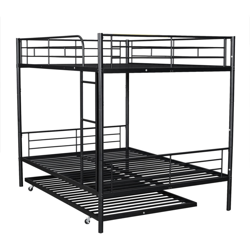 Full Over Full Metal Bunk Bed With Trundle, Black