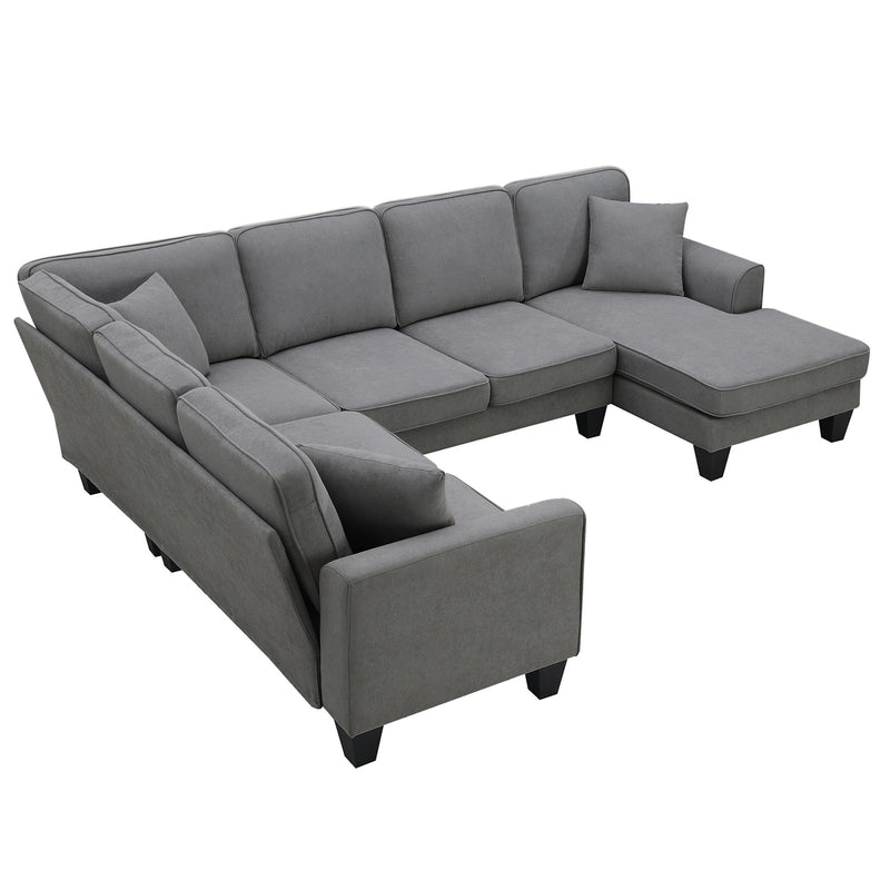 108*85.5" Modern U Shape Sectional Sofa, 7 Seat Fabric Sectional Sofa Set With 3 Pillows Included For Living Room, Apartment