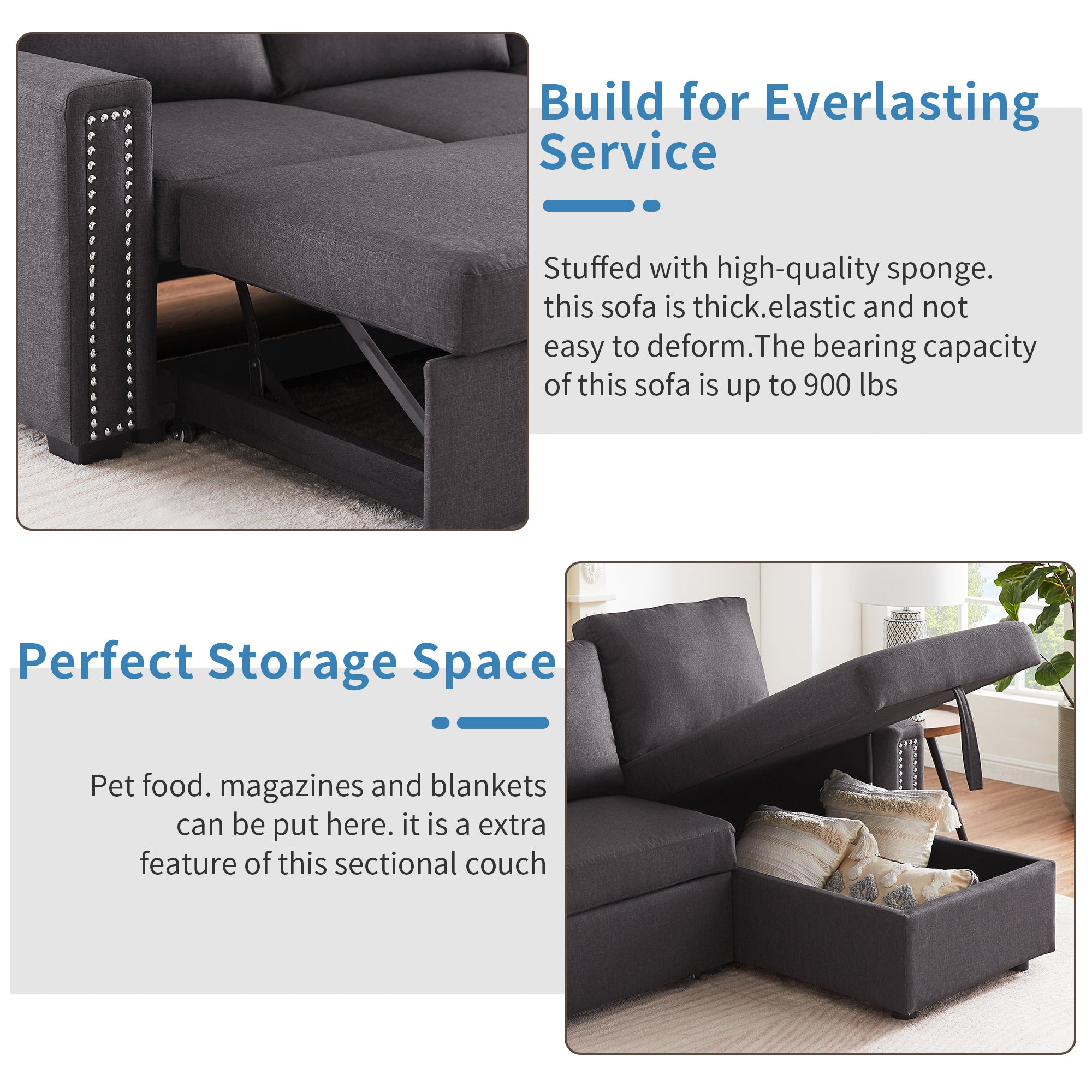 Orisfur. 83" Pull Out Sleeper Sofa Reversible L-Shape 3 Seat Sectional Couch with Storage Chaise for Living Room Furniture Set - Atlantic Fine Furniture Inc