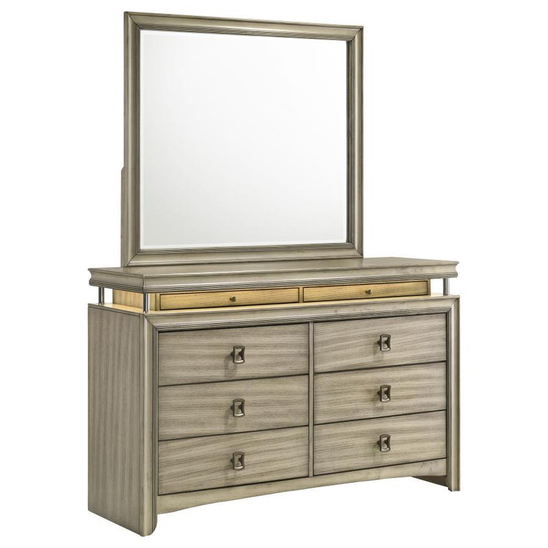 Giselle - 8-Drawer Bedroom Dresser With Mirror With LED - Rustic Beige