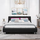 Queen Size Low Profile Upholstered Platform Bed with LED headboard,Black - Atlantic Fine Furniture Inc