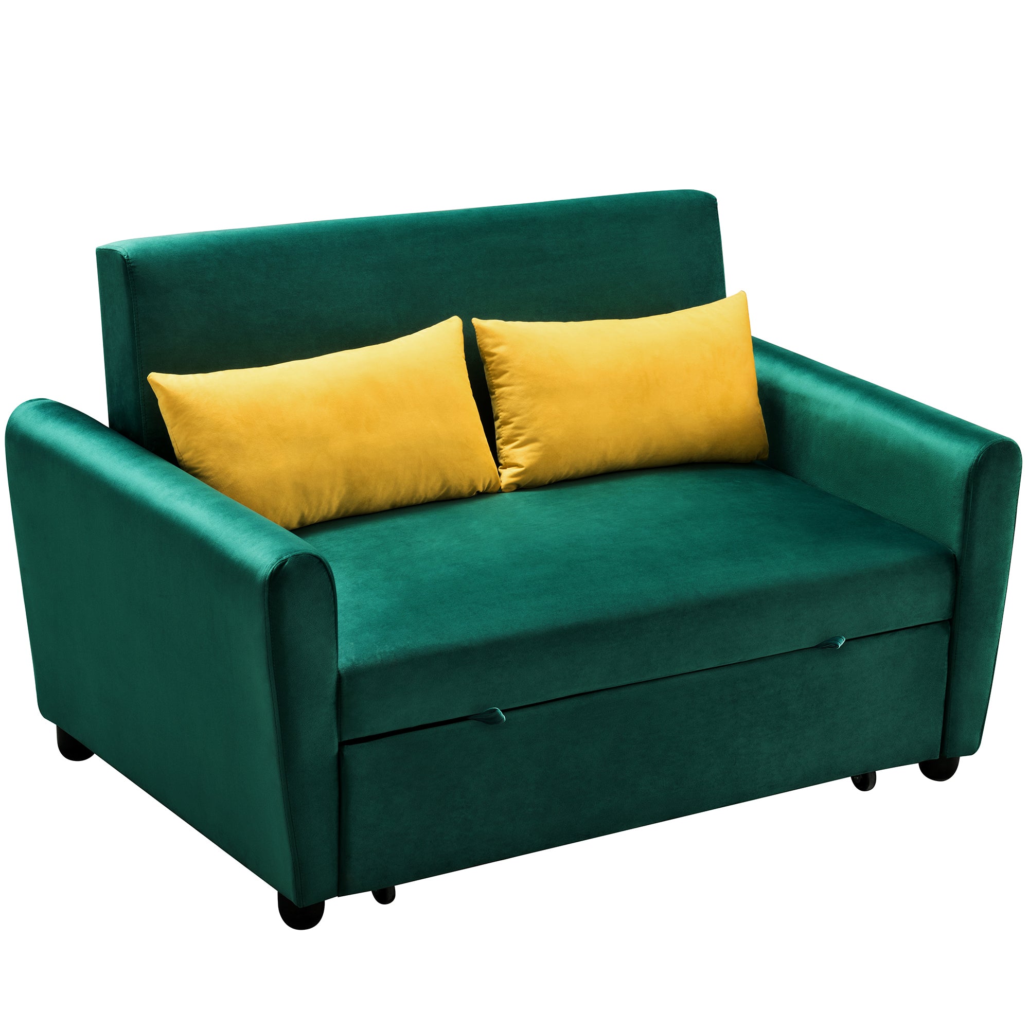 [VIDEO provided]55" Modern Velvet Sofa with Pull-Out Sleeper Bed with 2 Pillows Adjustable Backrest for Small Spaces Green - Atlantic Fine Furniture Inc