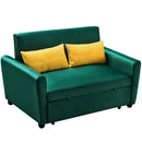 [VIDEO provided]55" Modern Velvet Sofa with Pull-Out Sleeper Bed with 2 Pillows Adjustable Backrest for Small Spaces Green - Atlantic Fine Furniture Inc