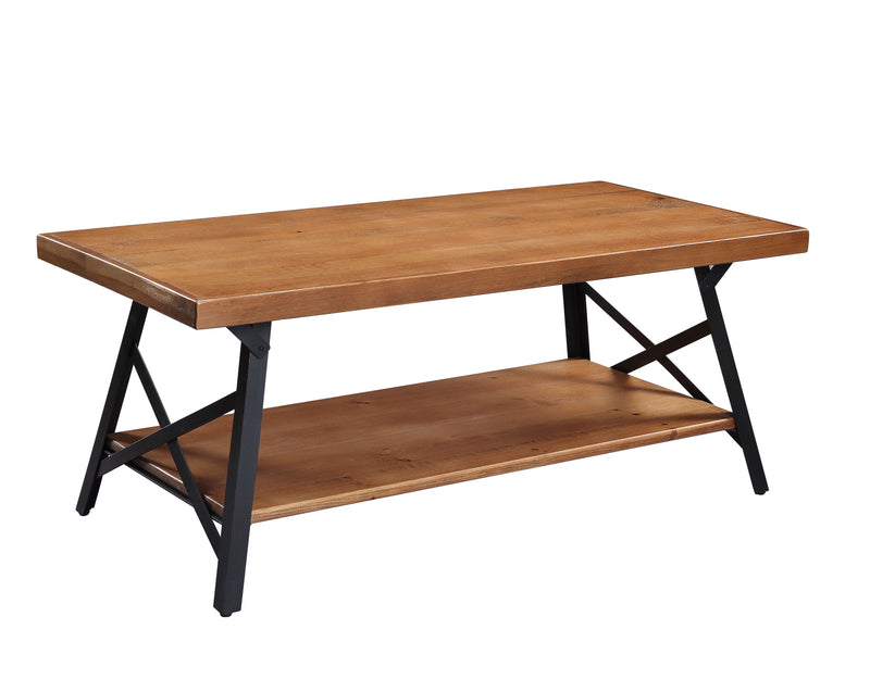 43" Metal Legs Rustic Coffee Table - Solid Wood Tabletop