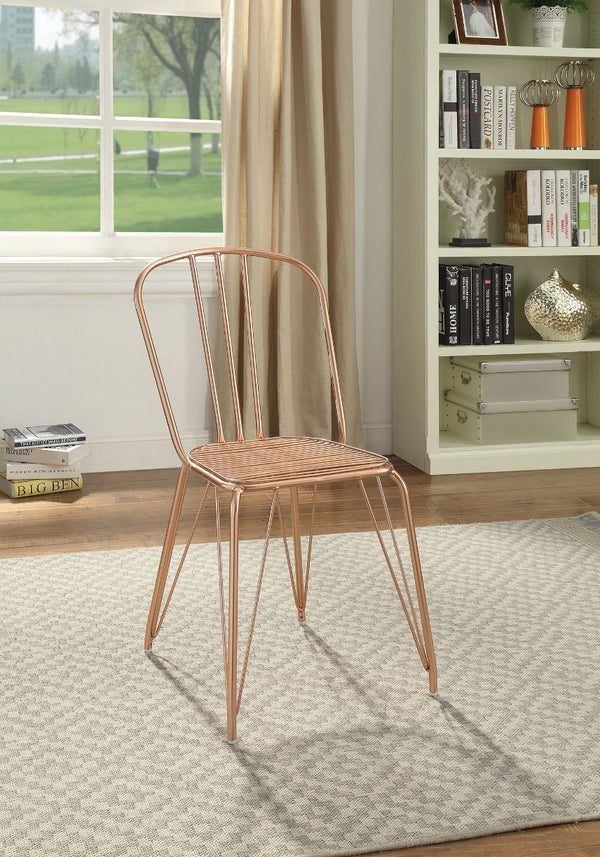 The Orania side chair has a industrial style that features a high backrest, stationary seat, metal seat & back and metal tapered legs.