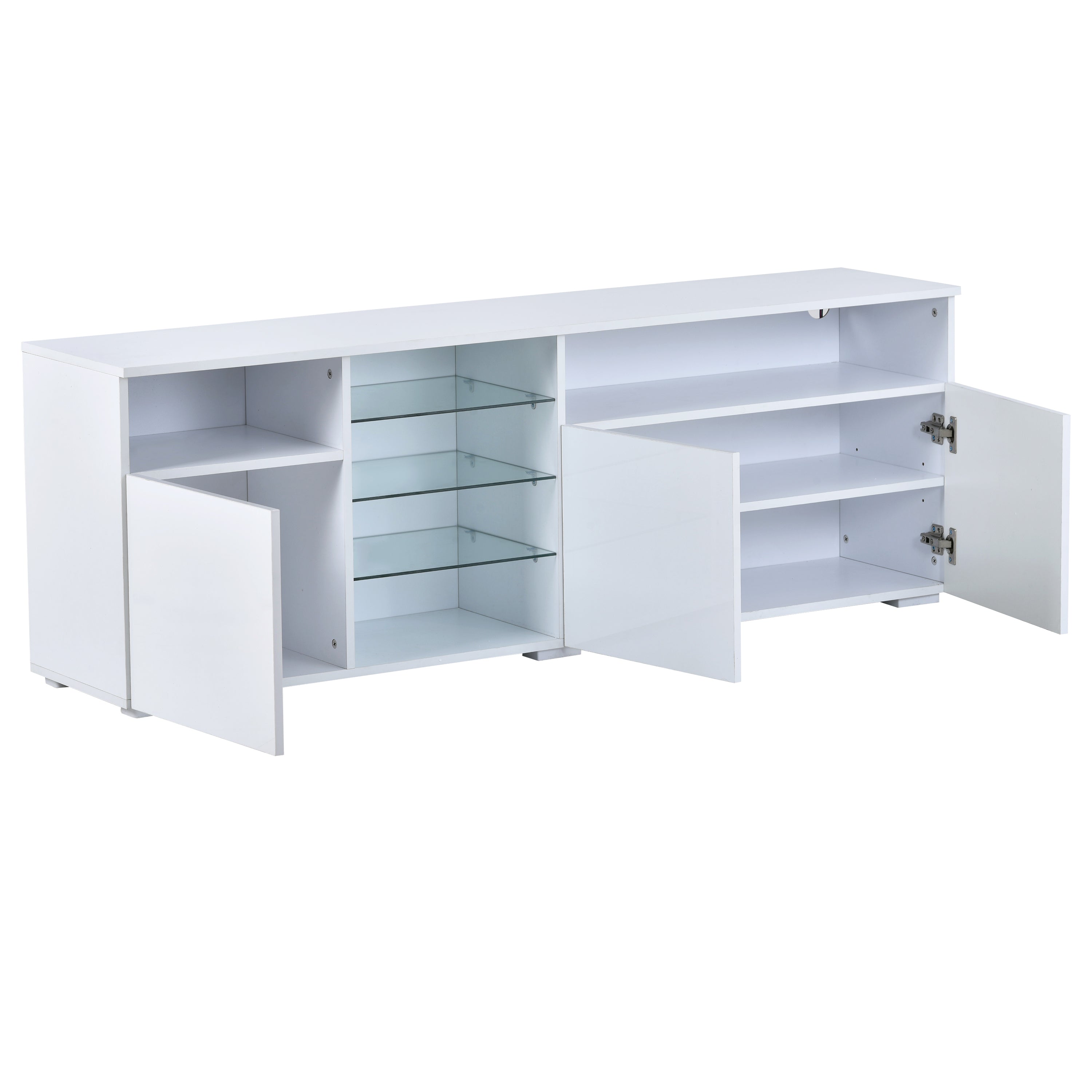 U-Can Modern, Stylish Functional TV stand with Color Changing LED Lights, Universal Entertainment Center, High Gloss TV Cabinet for 70+ inch TV, White - Atlantic Fine Furniture Inc