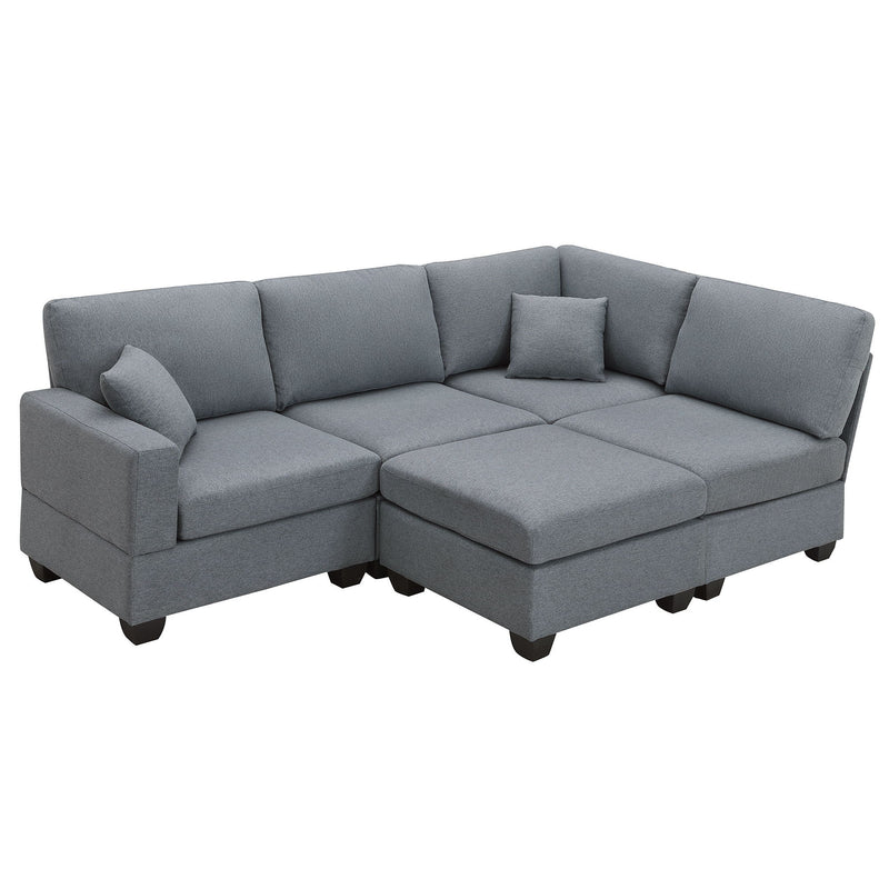 89.8*60.2" Modern Sectional Sofa, 5-Seat Modular Couch Set With Convertible Ottoman, L-Shape Linen Fabric Corner Couch Set With 2 Pillows For Living Room, Apartment, Office