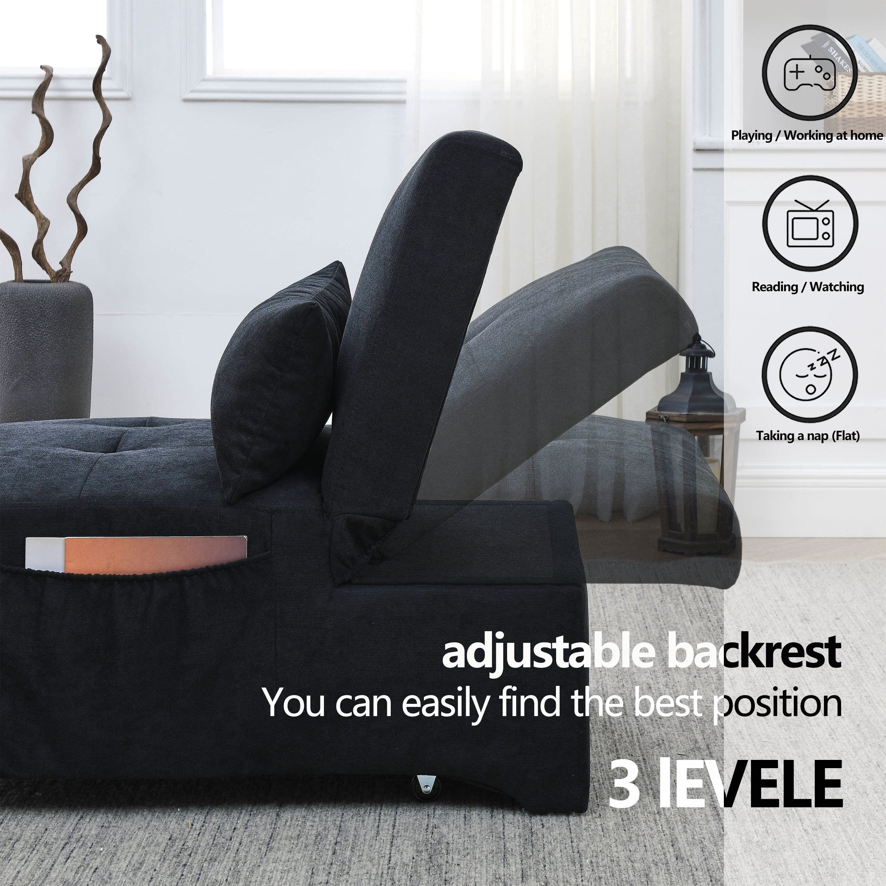 [Video] Welike 24.5"W Sleeper sofa bed, convertible chair 4 in 1 multifunctional folding sleeper sofa bed pull out sleeper sofa bed with adjustable backrest, single bed chair for small spaces - Atlantic Fine Furniture Inc