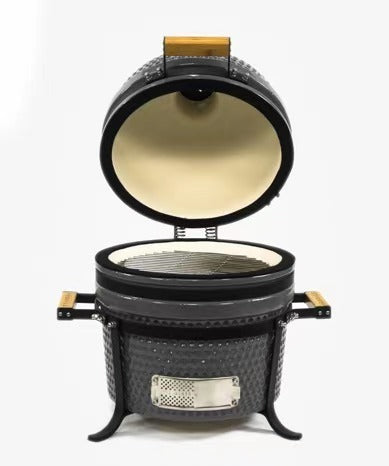 TOOPO 15 Inch Mini Kamado Grill Garden Ceramic Grills BBQ Smoker without Side Table-METTE BLACK - Atlantic Fine Furniture Inc