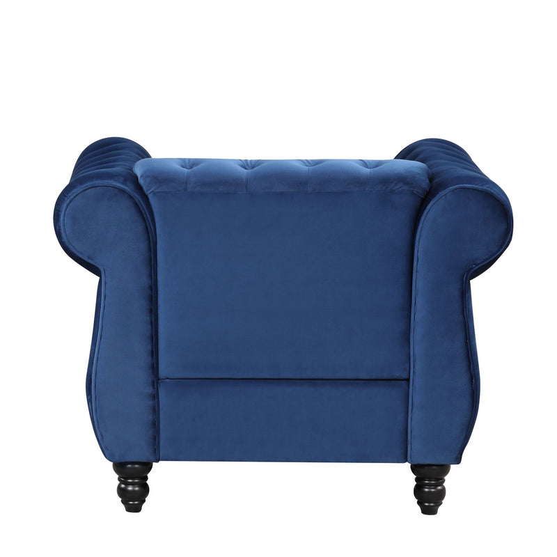 39" Modern Sofa Dutch Plush Upholstered Sofa, Solid Wood Legs, Buttoned Tufted Backrest, Blue