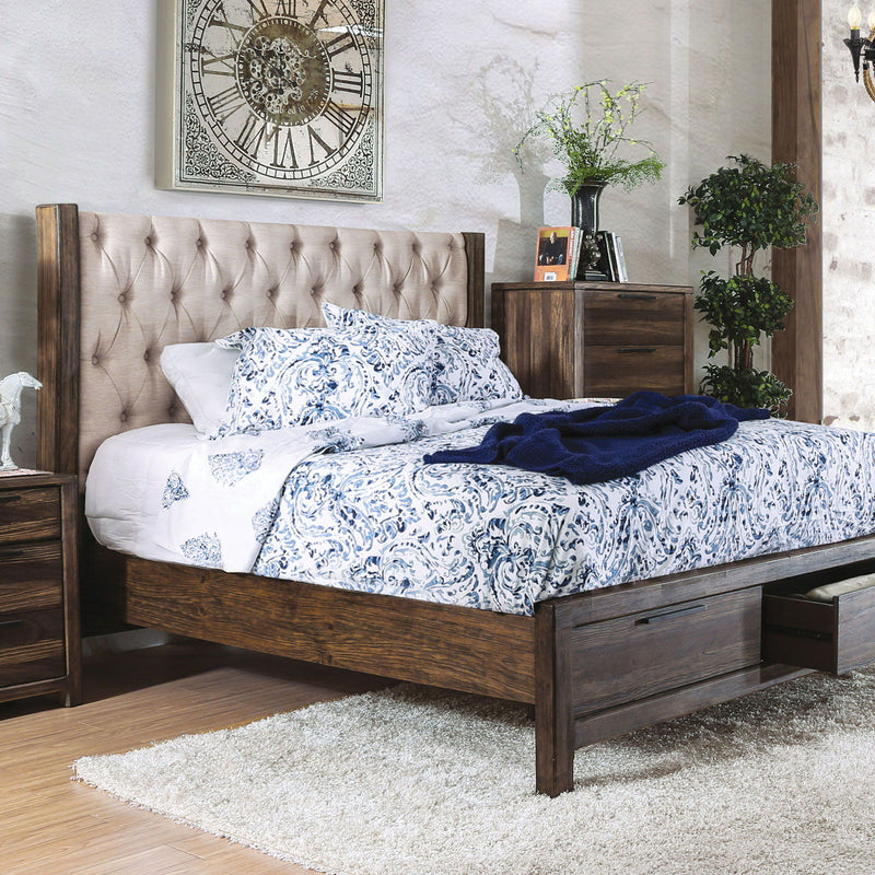 Hutchinson - California King Bed With Drawers - Rustic Natural Tone / Beige