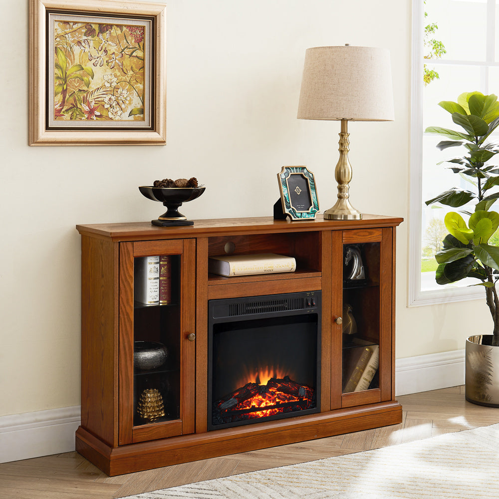 Modern Electric Fireplace TV Stand Fit up to 55" Flat Screen TV  Adjustable Tempered Glass Shelves , Espresso - Atlantic Fine Furniture Inc