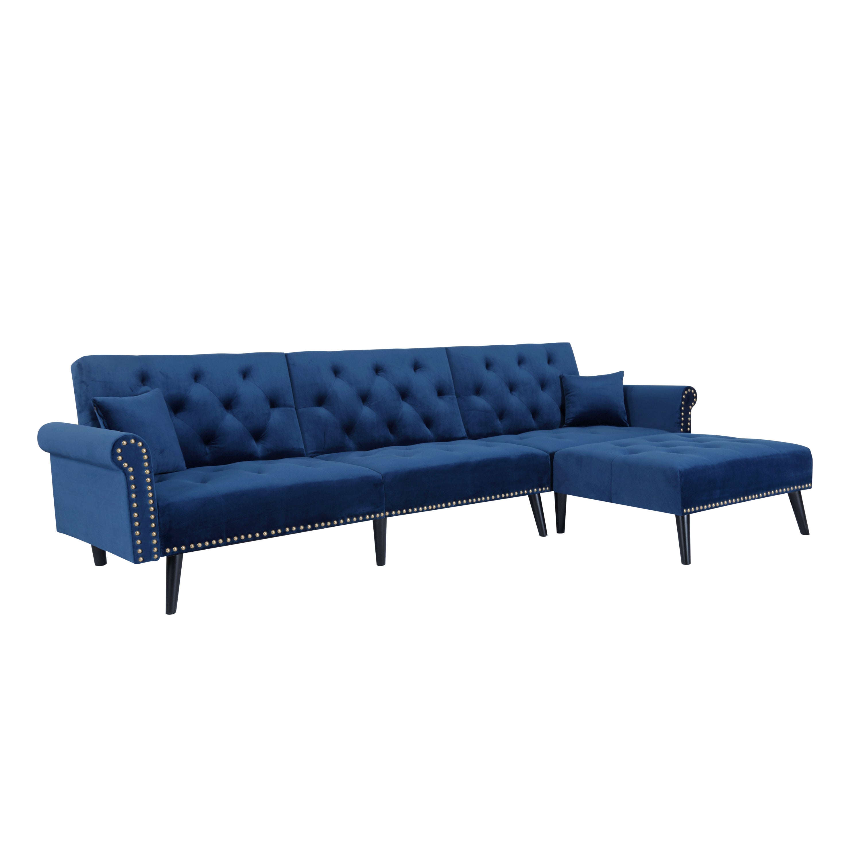 Convertible Sofa bed sleeper BLUE velvet (same as W223S00871、W223S01591。Size difference, See Details in page.) - Atlantic Fine Furniture Inc
