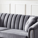 MH Modern Velvet Upholstered Sofa Couch, 3 Seat Tufted Back with Nail Arms, Solid wood Legs, Sleeper Sofa for Living Room, Compact Living Space, Apartment, Bonus Room, Grey - Atlantic Fine Furniture Inc