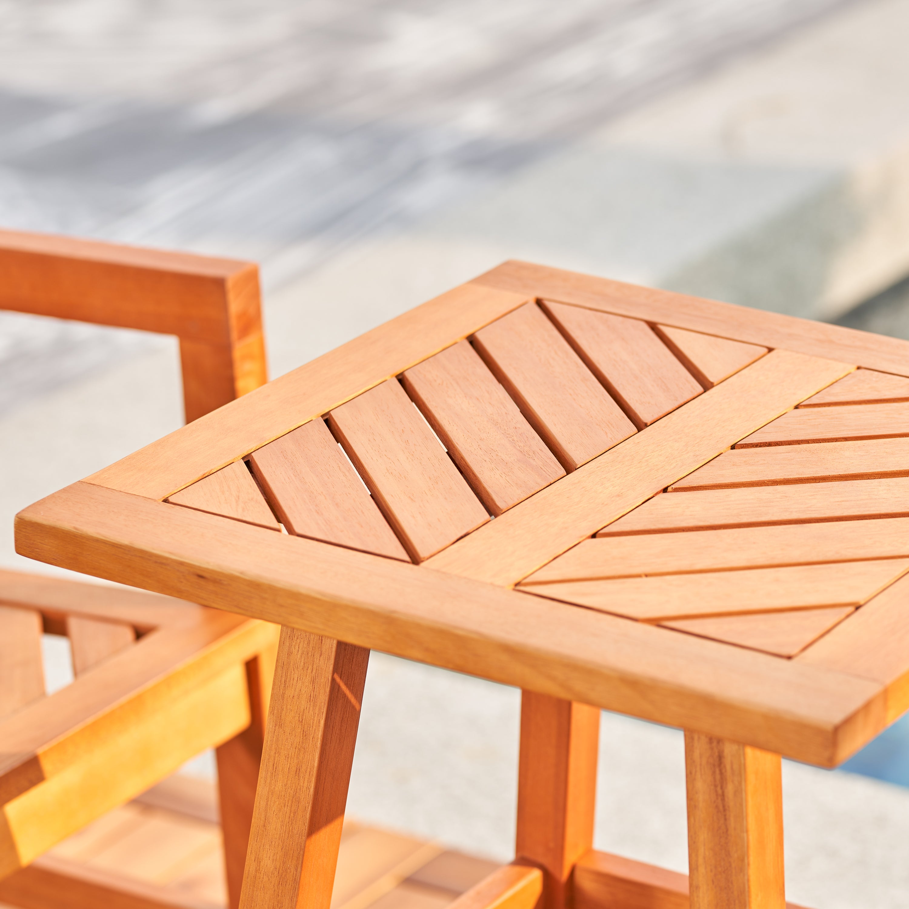 Olina Honey Fish Bone Eucalyptus Wooden Outdoor Side Table - Atlantic Fine Furniture Inc