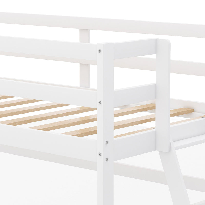 Twin Size Low Loft Bed With Ladder, White