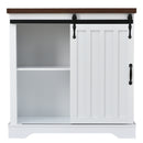 Bathroom Storage Cabinet, Freestanding Accent Cabinet, Sliding Barn Door, Thick Top, Adjustable Shelf, White and Brown - Atlantic Fine Furniture Inc