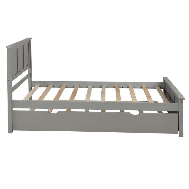 Platform Bed With Twin Size Trundle, Twin Size Frame, Gray