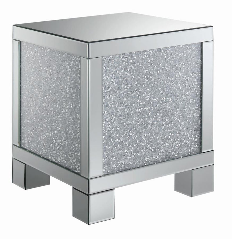 Gillian - Square End Table - Silver and Clear Mirror
