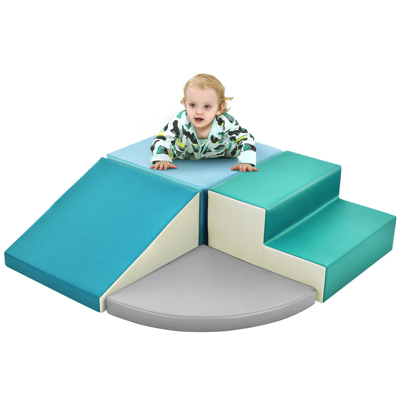 Soft Climb And Crawl Foam Play Set, Safe Soft Foam Nugget Block For Infants, Preschools, Toddlers, Kids Crawling And Climbing Indoor Active Play Structure - Cyan