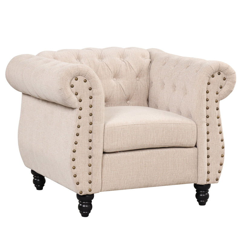39" Modern Sofa Dutch Plush Upholstered Sofa, Solid Wood Legs, Buttoned Tufted Backrest, Beige