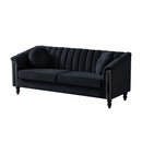 MH Modern Velvet Upholstered Sofa Couch, 3 Seat Tufted Back with Nail Arms, Solid wood Legs, Sleeper Sofa for Living Room, Compact Living Space, Apartment, Bonus Room, Black - Atlantic Fine Furniture Inc