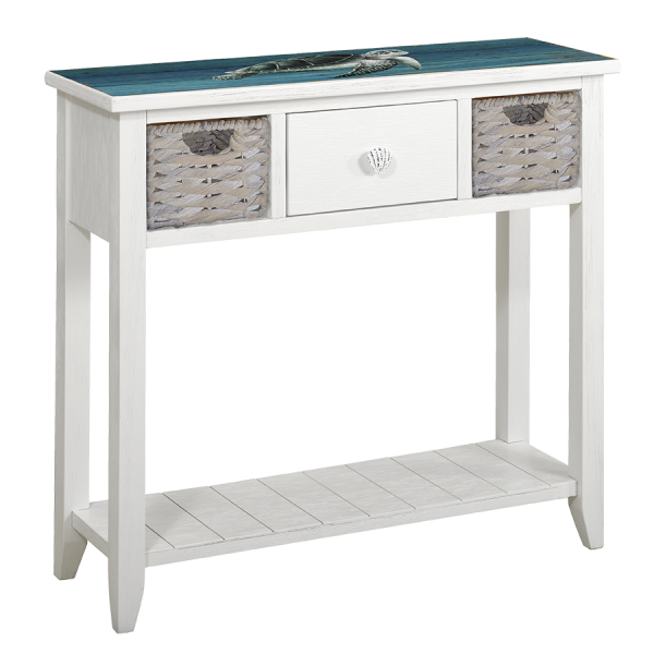 Palm Island Entry Table with Two Baskets - White - Atlantic Fine Furniture Inc