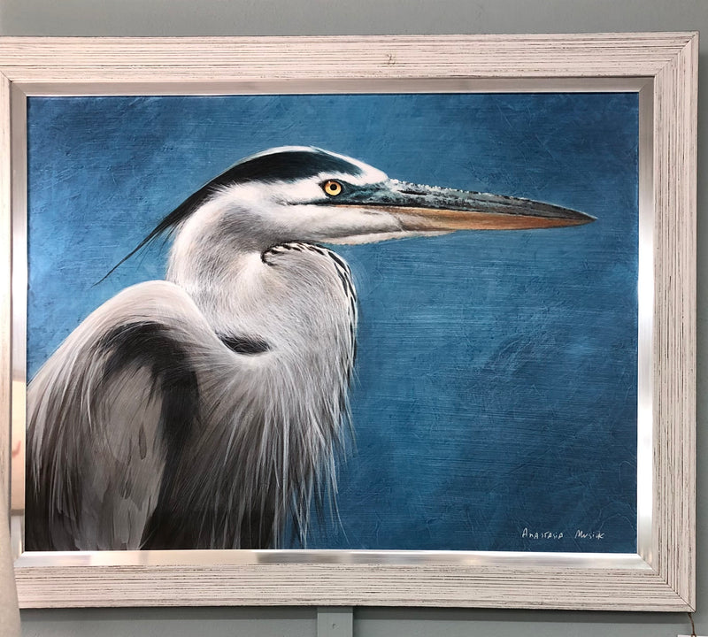 Heron on Blue - Coastal Art - Extra Large