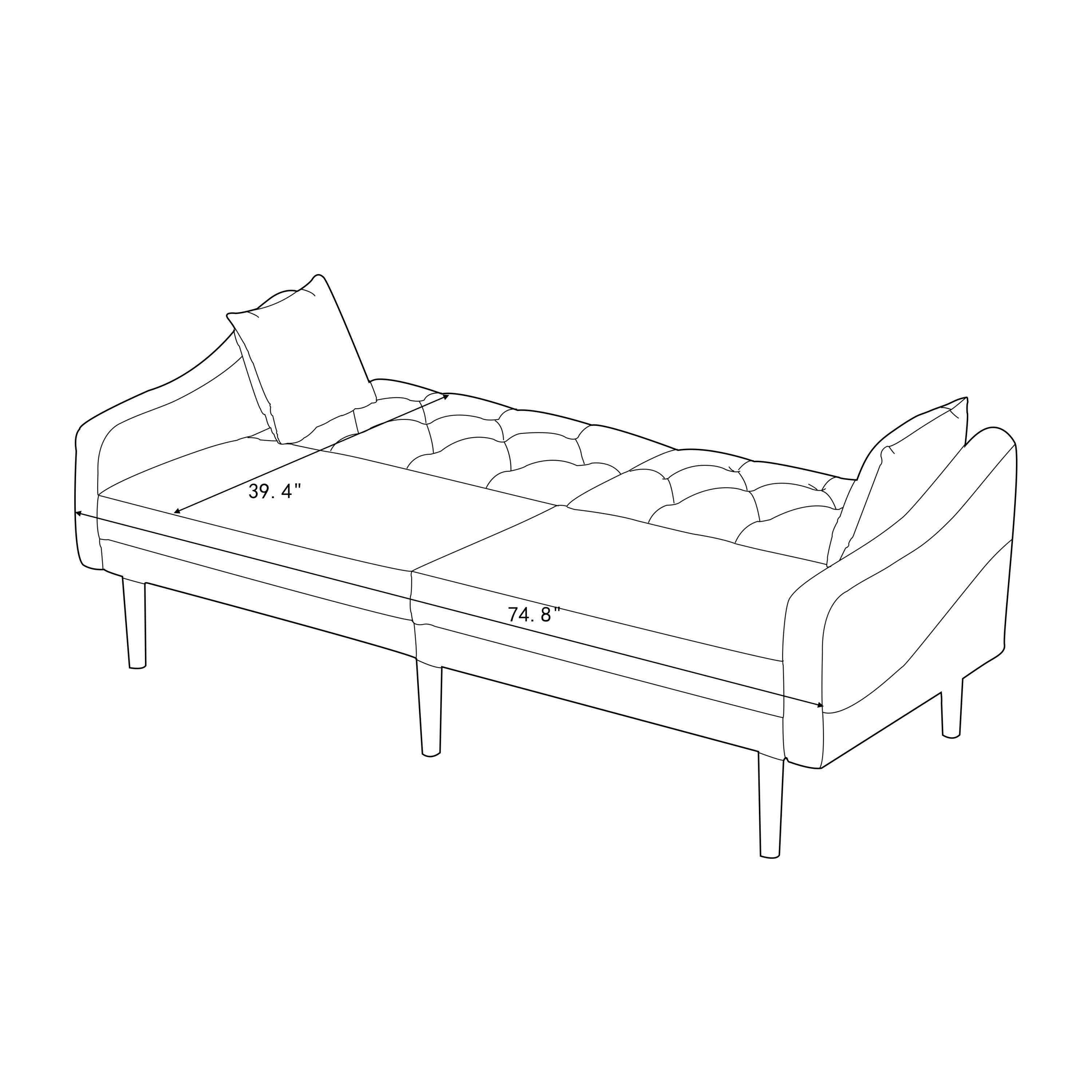 FUTON SOFA SLEEPER BLUE VELVET WITH 2 PILLOWS(same as W223S01469、W223S00358。Size difference, See Details in page.) ***Not available for sale on Walmart*** - Atlantic Fine Furniture Inc