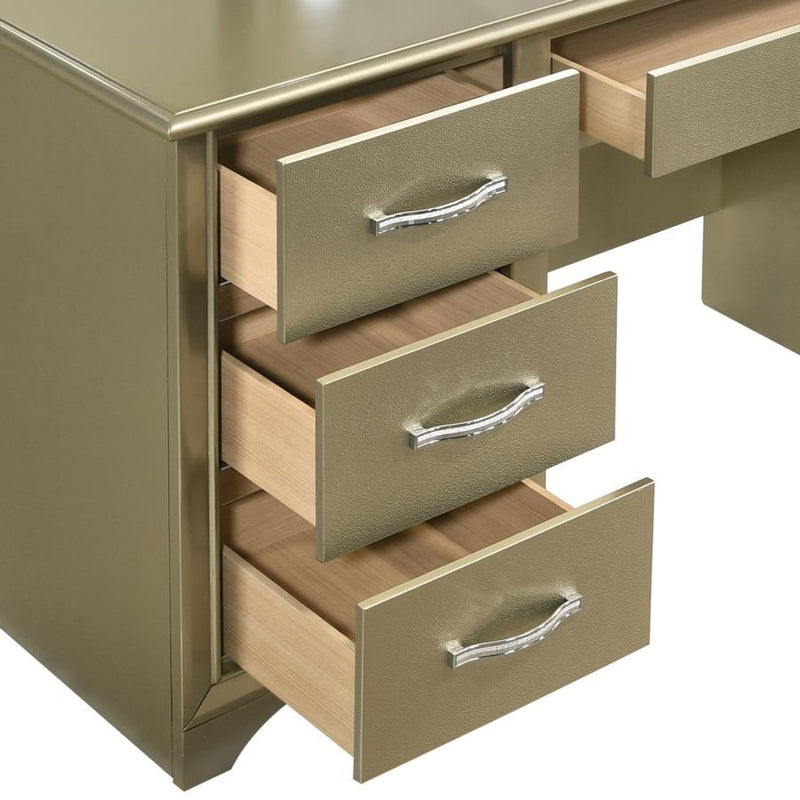 Beaumont - 7-Drawer Vanity Desk With Lighting Mirror - Champagne