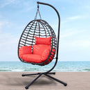 Outdoor Rattan Hanging Oval Egg Chair in Stock, 37"Lx35"Dx78"H (Red) - Atlantic Fine Furniture Inc