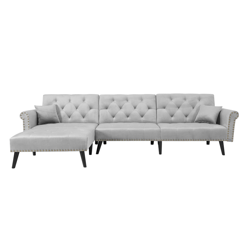 Convertible Sofa bed sleeper light grey velvet - Atlantic Fine Furniture Inc