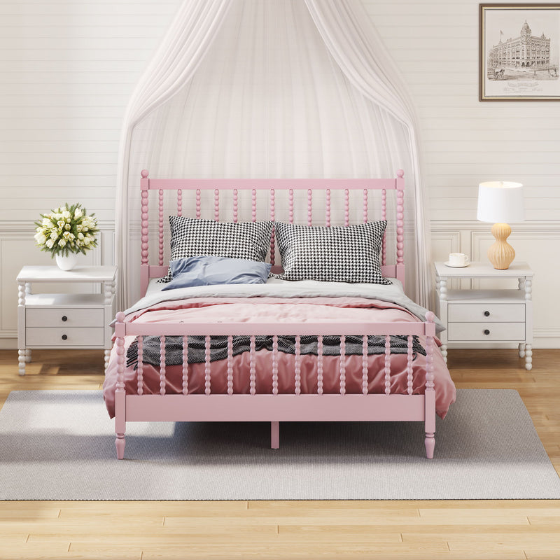 3 Pieces Bedroom Sets Queen Size Wood Platform Bed With Gourd Shaped Headboard And Footboard, Pink
