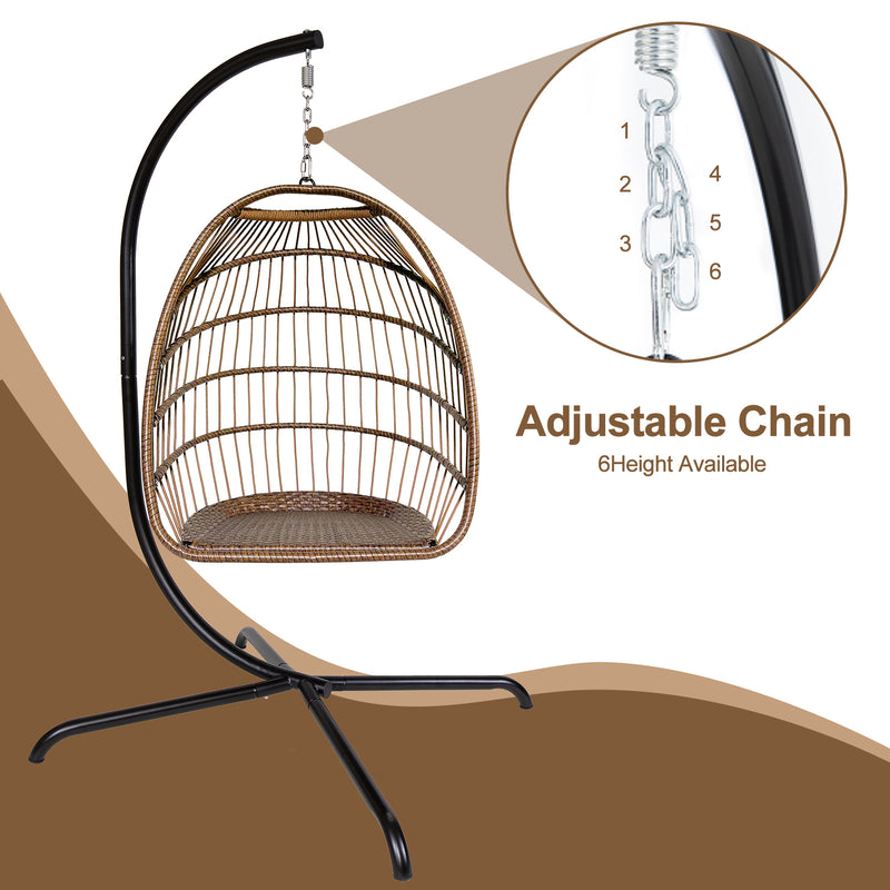 Swing Egg Chair with Stand Indoor Outdoor Wicker Rattan Patio Basket Hanging Chair with C Type bracket , with cushion and pillow,Patio Wicker folding Hanging Chair - Atlantic Fine Furniture Inc