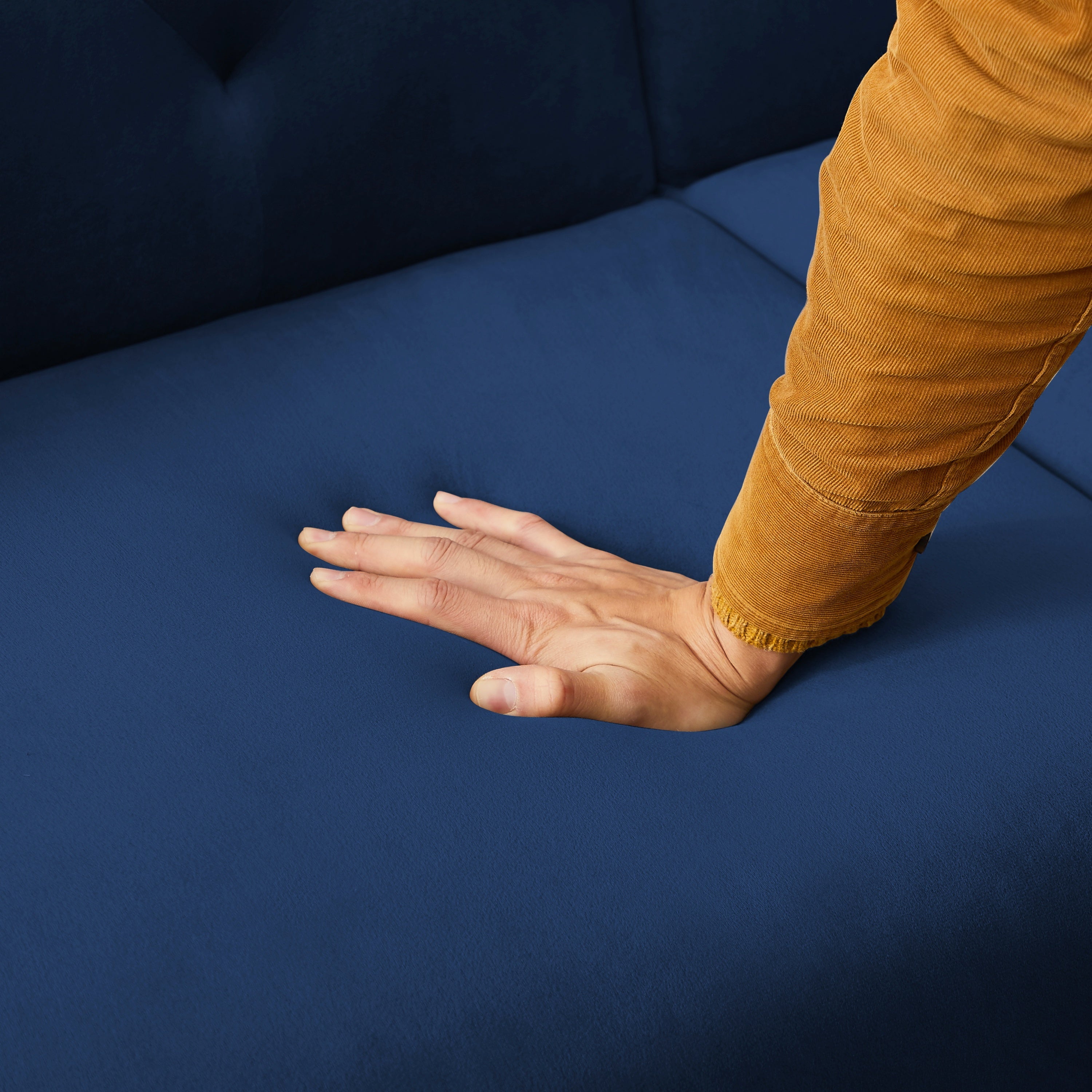 FUTON SOFA SLEEPER BLUE VELVET WITH 2 PILLOWS（same as W223S01366、W223S00358。Size difference, See Details in page.） ***Not available for sale on Walmart*** - Atlantic Fine Furniture Inc