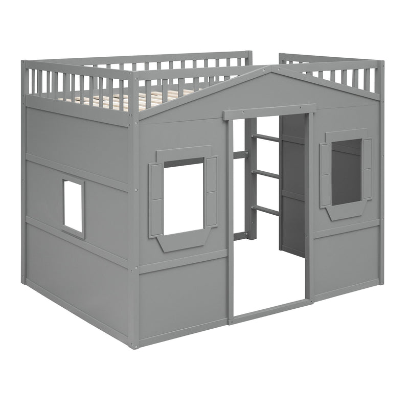 Full Size House Loft Bed With Ladder - Gray