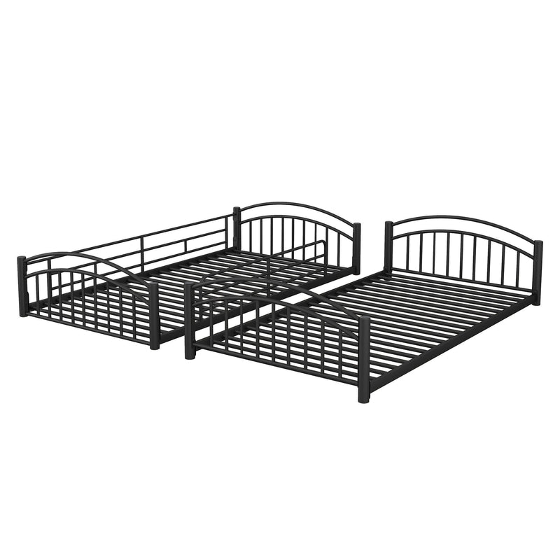 Twin Over Twin Metal Bunk Bed With Slide, Kids House Bed - Black / Red