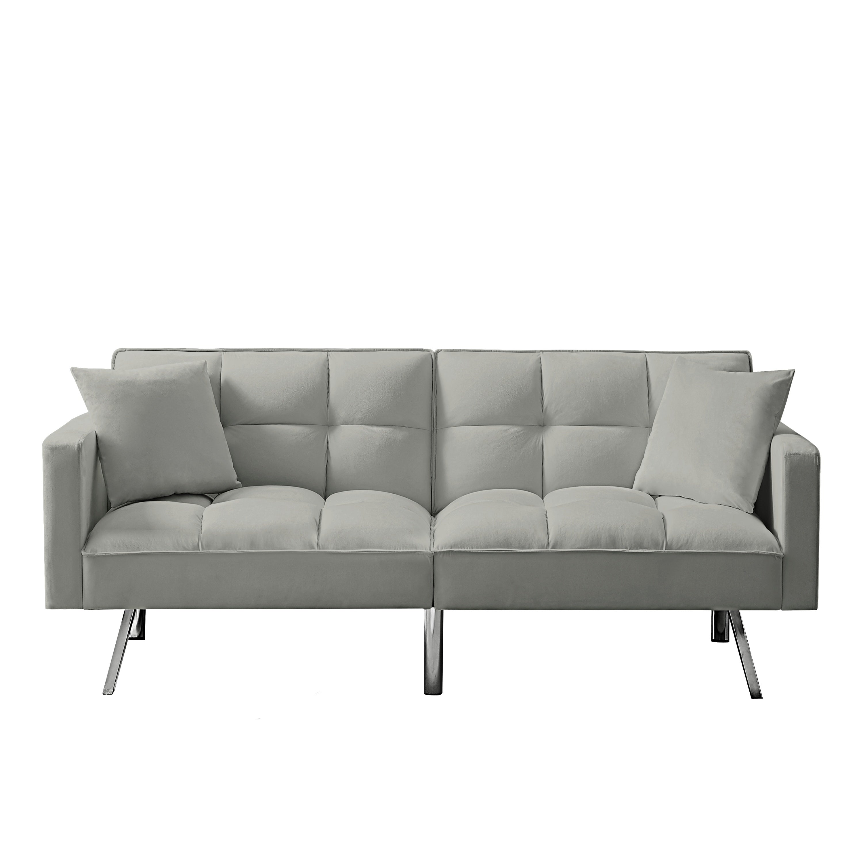 FUTON SOFA SLEEPER Light Grey VELVET WITH 2 PILLOWS（same as W223S00948、W223S01118、W223S01464。Size difference, See Details in page.） - Atlantic Fine Furniture Inc