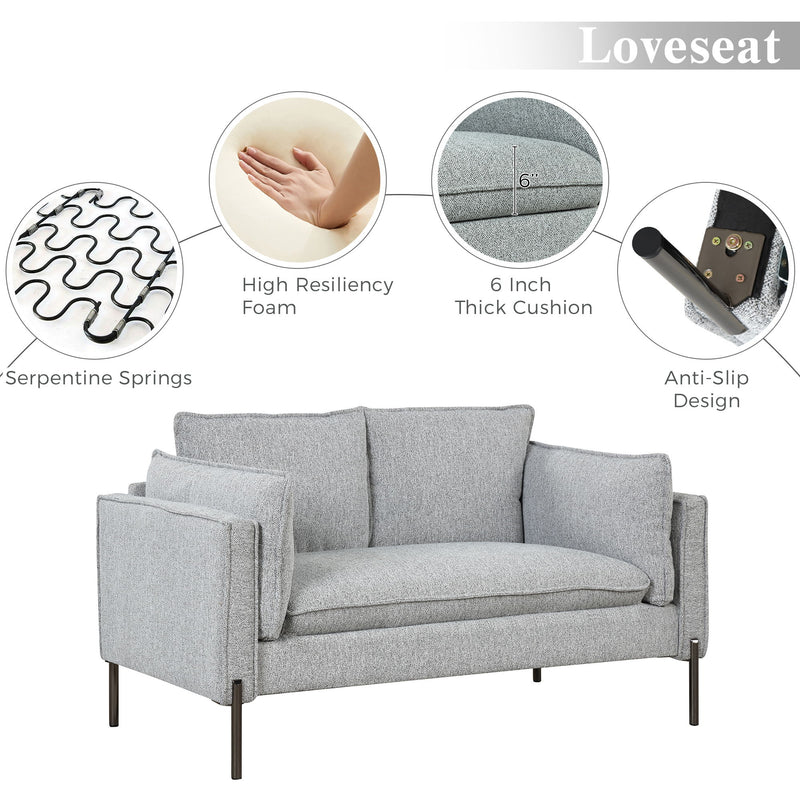 2 Piece Sofa Sets Modern Linen Fabric Upholstered Loveseat And 3 Seat Couch Set Furniture For Different Spaces, Living Room, Apartment (2/3 Seat) - Gray