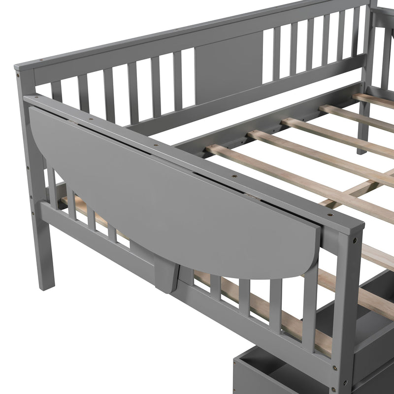 Full Daybed With Two Drawers - Wood Slat Support - Gray