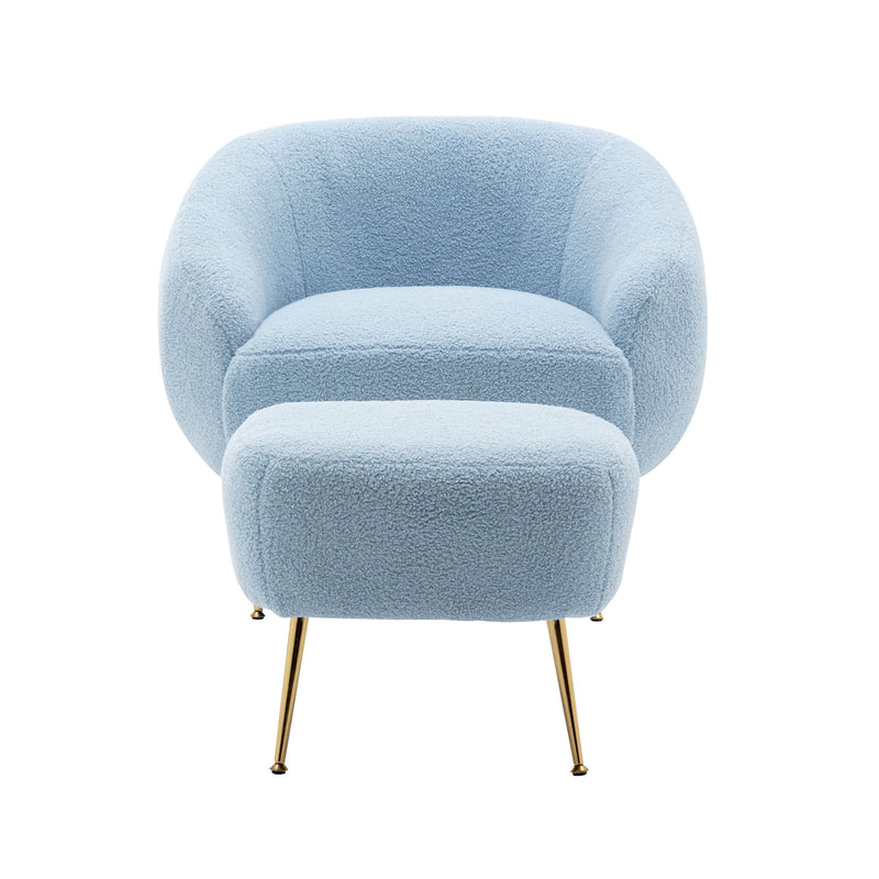 Orisfur. Modern Comfy Leisure Accent Chair, Teddy Short Plush Particle Velvet Armchair With Ottoman For Living Room - Blue